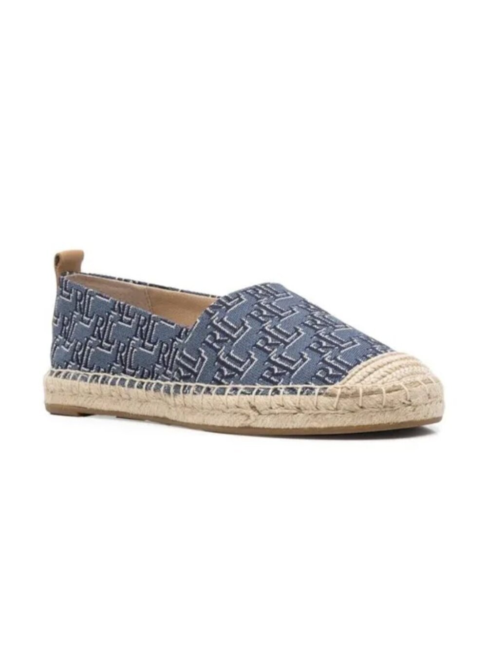 Ralph Lauren LRL Cameryn II Monogram Jacquard Espadrille, Blue/Tan, size 8